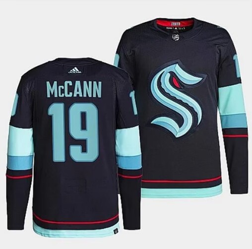 Men's Seattle Kraken #19 Jared McCann Navy Stitched Hockey Jersey Men's Seattle Kraken #19 Jared McCann Navy Stitched Hockey Jersey